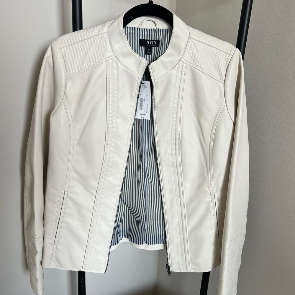 a.n.a Cream Faux Leather Moto Jacket